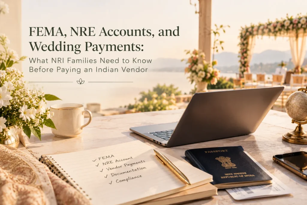 NRI guide to FEMA compliance and NRE accounts for paying Indian wedding vendors.